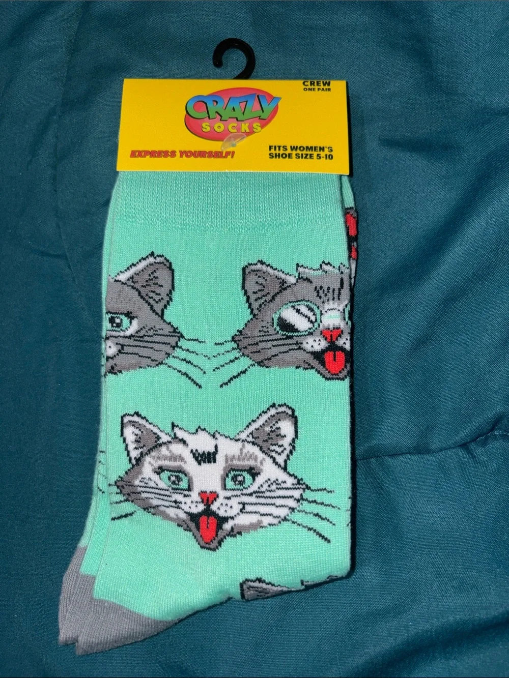 Crazy Socks cool & Crazy cats Women's Mint Green Women 5 - 10